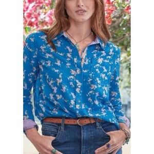Sundance Button Front Blouse Lightweight Woman L Blue Cottage Feminine Soft